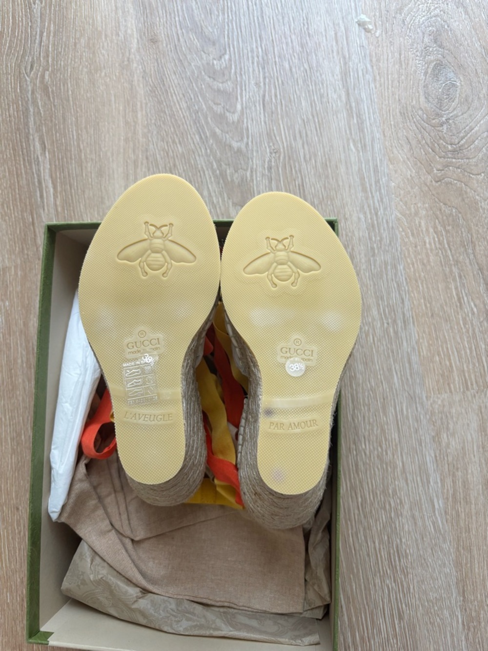 Gucci Yellow and Orange Ribbon Espadrille Wedges with GG Hardware - Picture 12 of 14